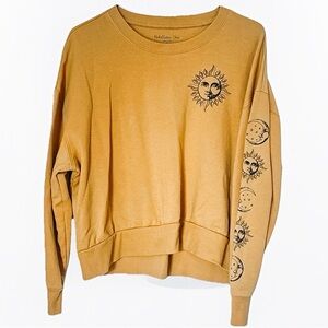 Rebellious One Women’s Small Sun and Moon Graphic Sweatshirt - Mustard Yellow